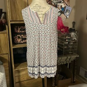 Orange Blue & White Printed Embroidered Tank - 2X